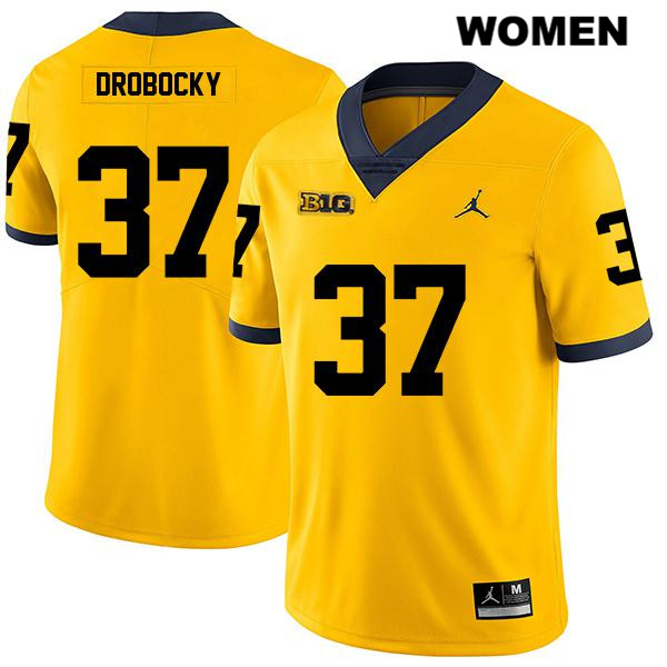 Women's NCAA Michigan Wolverines Dane Drobocky #37 Yellow Jordan Brand Authentic Stitched Legend Football College Jersey TS25K78JD